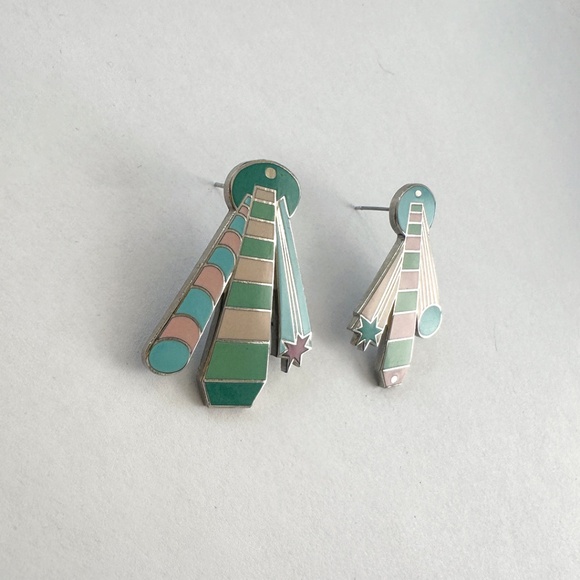 vintage memphis design sterling silver enamel earrings - Picture 2 of 6
